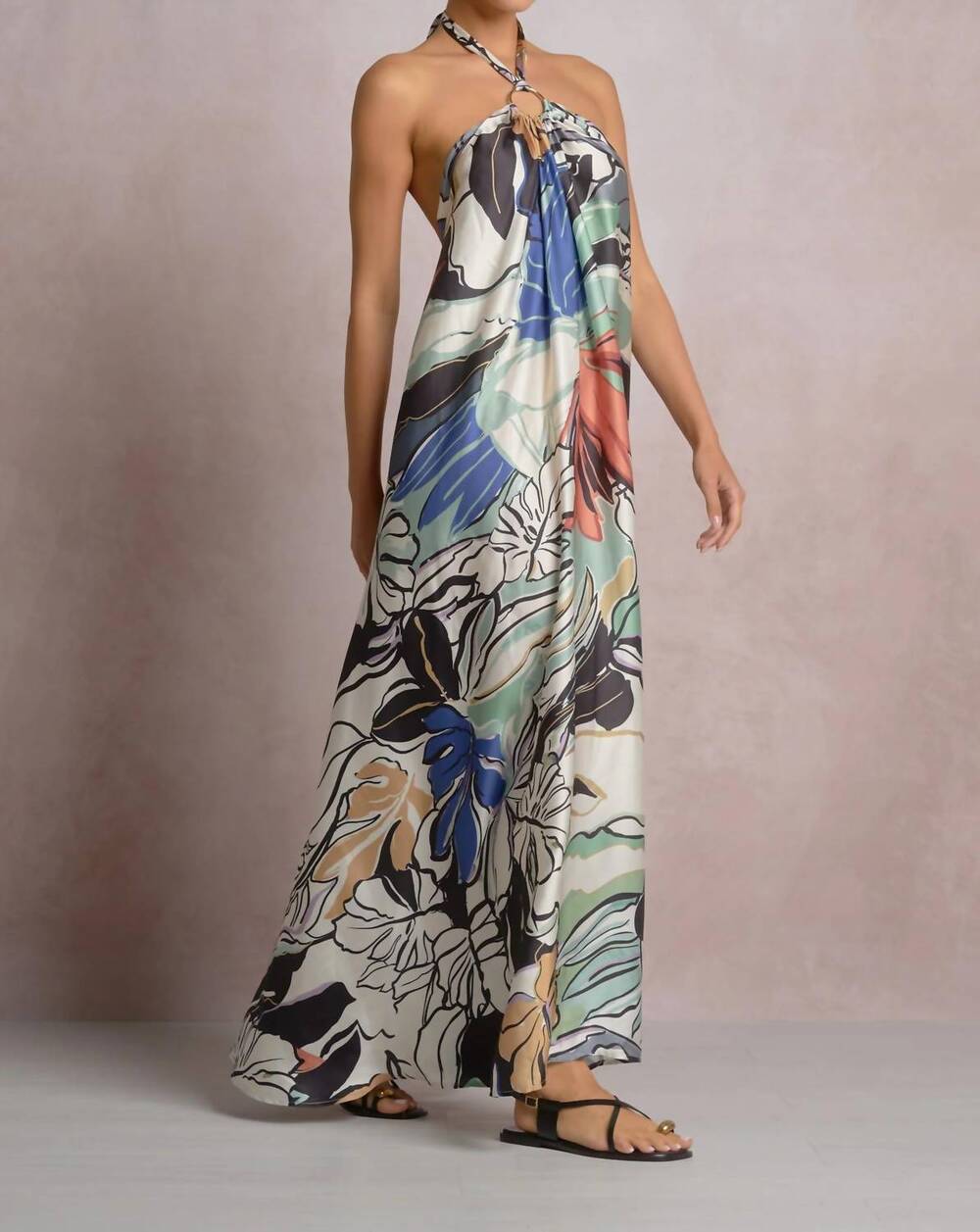 NEW ELAN tropic floral satin maxi dress in multi